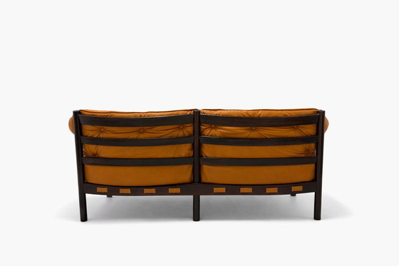 Image 1 of Divano vintage a 2 posti di Sven Ellekaer – design danese – palissandro e pelle color cognac