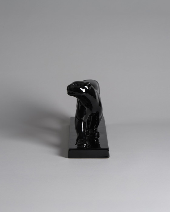 Image 1 of Chic Porcelain Black Panther Art Deco Style Sculpture Figurine Iconic Design