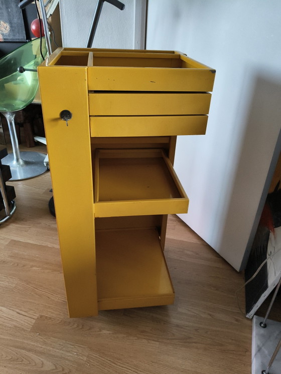 Image 1 of Rare Vintage Metal Bieffe Padova Architect's Trolley (1970s) – Bright Yellow with Key!