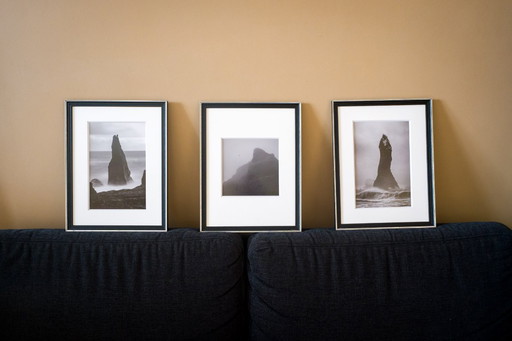Set van 3 zwart-wit kustfoto's – Ingelijst met passe-partout en museumglas