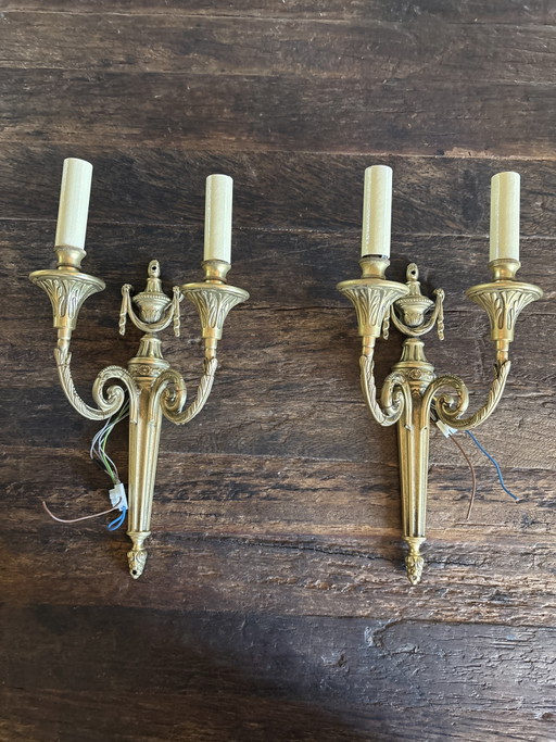 Set of 2 Antique Louis XVI Style Wall Lamps – Bronze/Brass