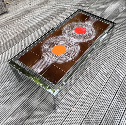 Salontafel jaren 70 , keramische tegels met Chrome