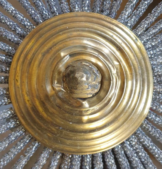 Very large (50 cm) vintage crystal ceiling light with rosettes and garlands, Brass, Transparent (photo 18 of 18)