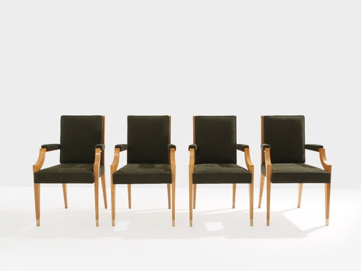Set di quattro poltrone neoclassiche in legno di frassino di André Arbus, anni '40.