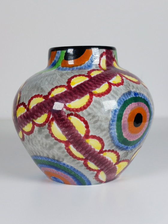 Image 1 of Hand-painted Art Deco Schramberg Eva Stricker Zeisel vase tapestry