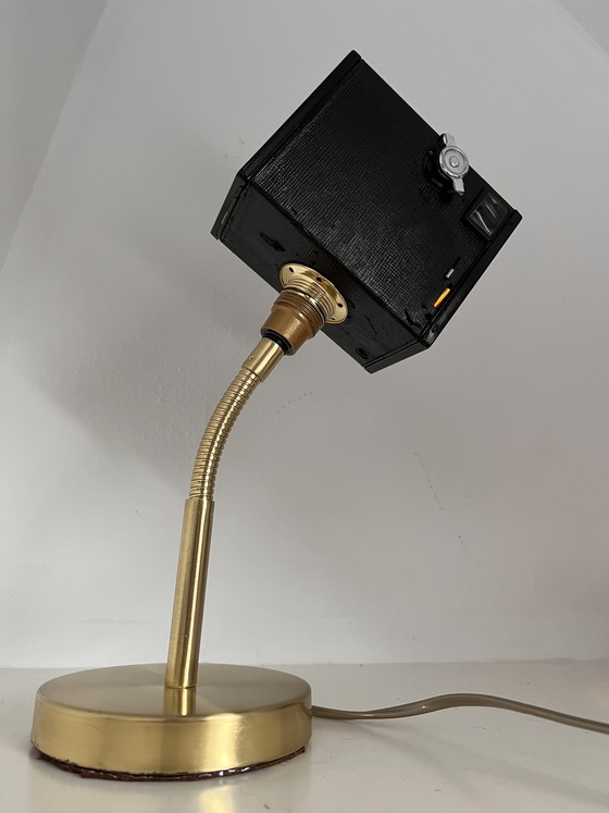 Image 1 of Unique vintage box camera lamp on a ‘golden’ lamp base
