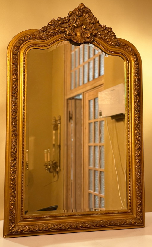Beautiful antique faceted crested mirror 125 x 80