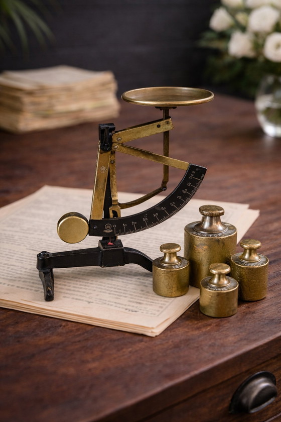 Image 1 of Antique German Postal Scale DRGM – Brass Letter Scale – Vintage Desk Office Accessory