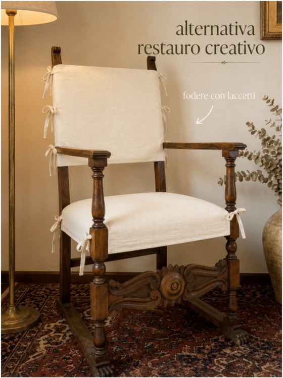 Fauteuil in renaissancestijl met groen fluweel en poten in de vorm van leeuwenpoten. – Velvet (photo 4 of 5)