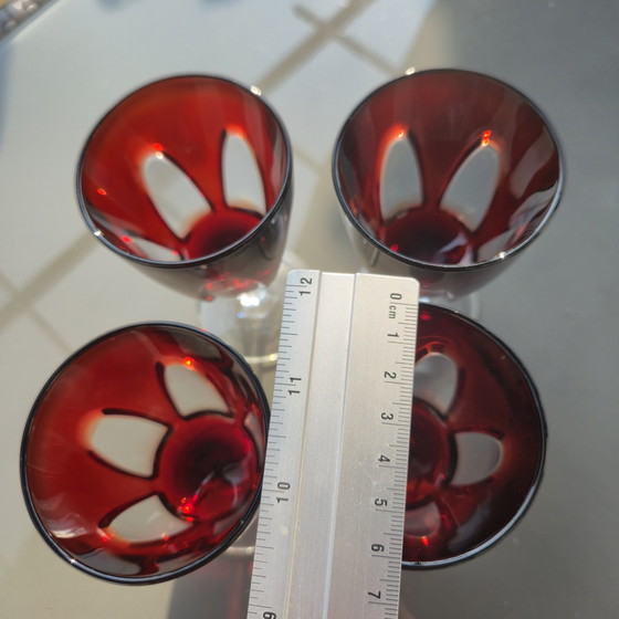 Image 1 of Set di 4 bicchieri da vino rosso rubino vintage - Cristal d'Arques "Arco Gotico" - Francia