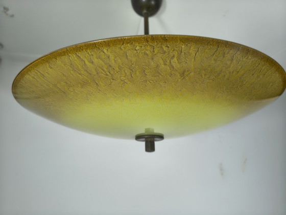 Image 1 of Lámpara colgante Art Déco Ø56 cm - Cristal opalino y latón - ca. 1935