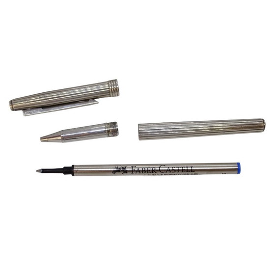 Image 1 of Penna a sfera scanalata Dior, metallo argentato, anni '70 - Francia