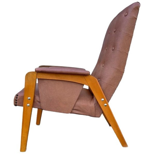 Vintage Armchair in Light Brown Skai Leather, 1960s