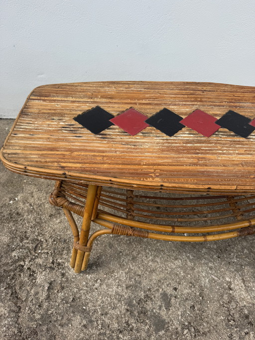 1960s rattan and bamboo coffee table