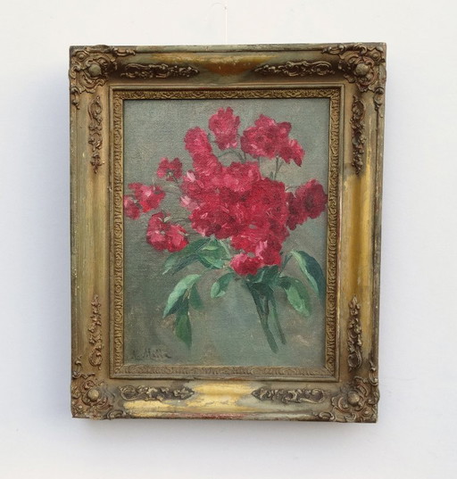 Fine antique oil painting, fForal still life, Rosen, Blumenstilleben, ca. 1880 bouquet of roses