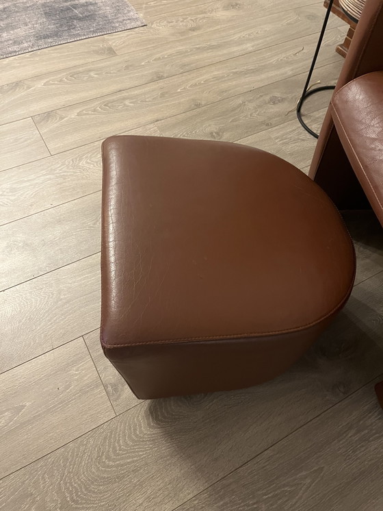 Image 1 of Anfora Leolux con pouf - design - marrone - vera pelle - castagna