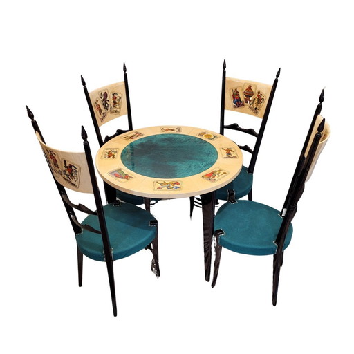 Conjunto Mesa Y Sillas “Gable” De Juego, Aldo Tura, Nogal Y Piel De Cabra (Pergamino), 1950 - Italia