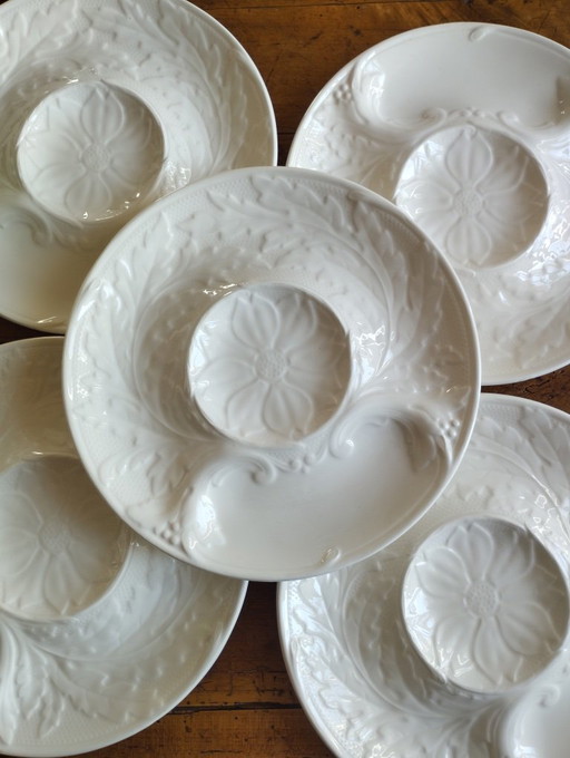 5 assiettes à artichauts en faïence blanche de Gien