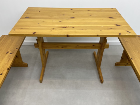 Image 1 of Vintage pine dining table with benches