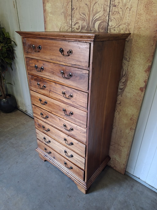 Antieke Teakhouten Ladenkast, Apothekerskast, Archiefkast, Mooi Geleefde Kast Afm. 76x45cm En 136cm Hoog. (photo 2 of 5)