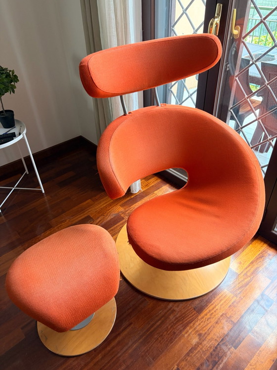 Peel ergonomic Armchair by Variér (Stokke) with ottoman - Olav Eldøy, Metal, Textile, Brown (photo 10 of 10)