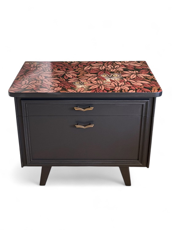Image 1 of Vintage bedside tables with Fornasetti Foglie e Civette | The Vintage Vibe