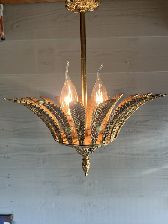 Image 1 of Lampada a sospensione vintage in ottone massiccio in stile maison jansen