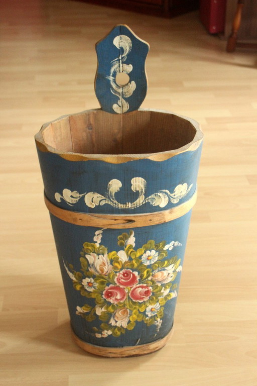 Porte-parapluie en bois - peinture paysanne des années 50 - fait main