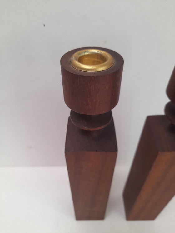 Image 1 of Paire de grands bougeoirs en teak danois 50s