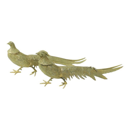 Vintage Couple Copper Pheasant Statues