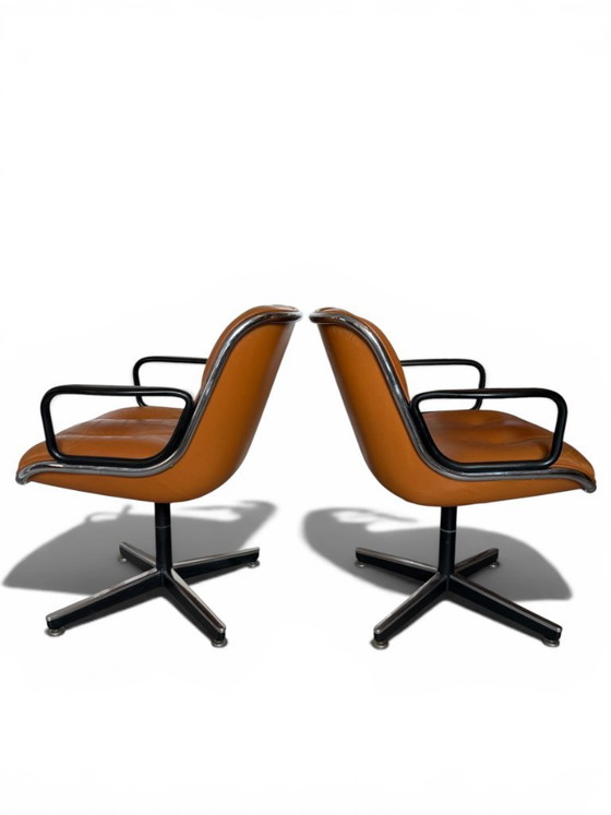 Image 1 of Pair of Knoll Pollock Armchairs - Vintage Camel Leather