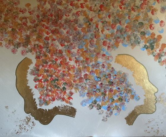 Image 1 of Painting "2 Faces" Acrylic, Gold Leaf, Linen