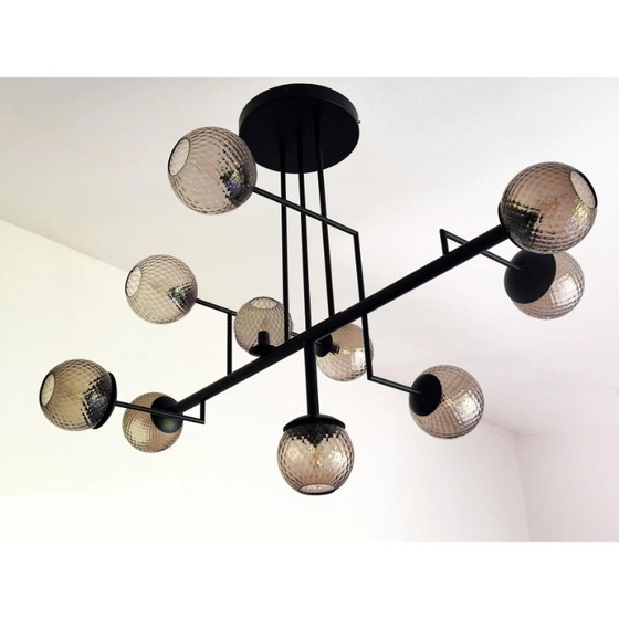 Image 1 of Sphères contemporaines en verre fumé « Ballotton » attribuées au lustre Sputnik de Murano par Simoeng