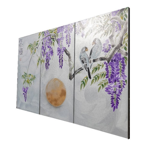 Image 1 of Glicina japonesa J221 - tríptico plateado - listo para colgar