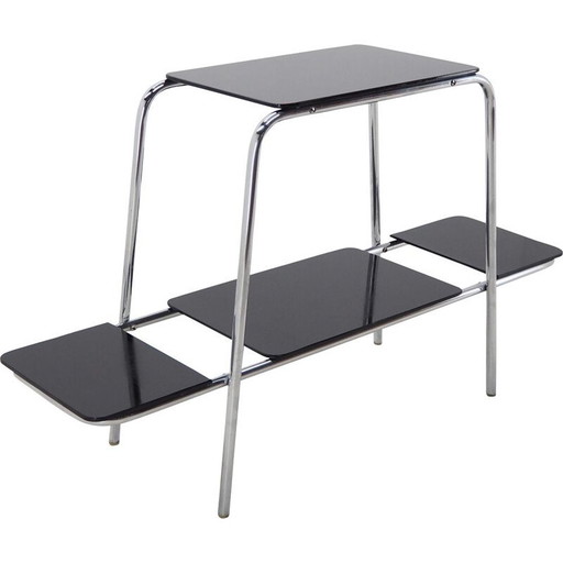 Table d'appoint, support, étagère en verre opaxite en chrome Bauhaus, années 1930