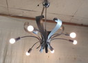 Lustre 6 feux Space-Age en métal chromé et brossé - années 70