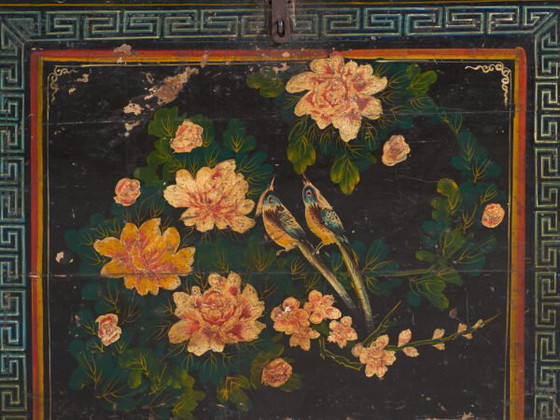 Baule antico dipinto in legno di pino – Cina, circa 1900 – Armadi contenitori, Iron (photo 12 of 40)