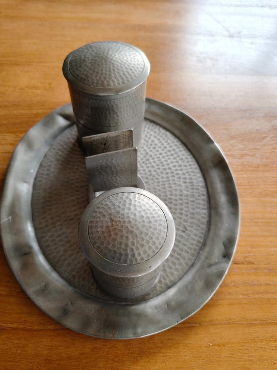 Image 1 of Set da fumo antico in peltro C.K.L. composto da 4 pezzi.