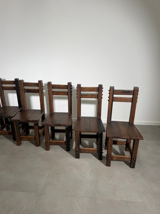 Set of Six Brutalist Solid Wood Dining Chairs (photo 4 of 7)