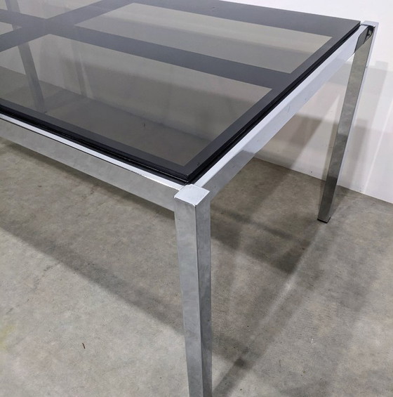 Image 1 of 1970s glass dining table or desk Chrome steel 