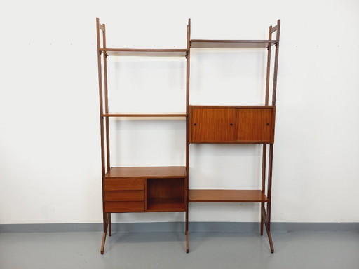 Vintage Italian double modular teak bookcase from the 1960s