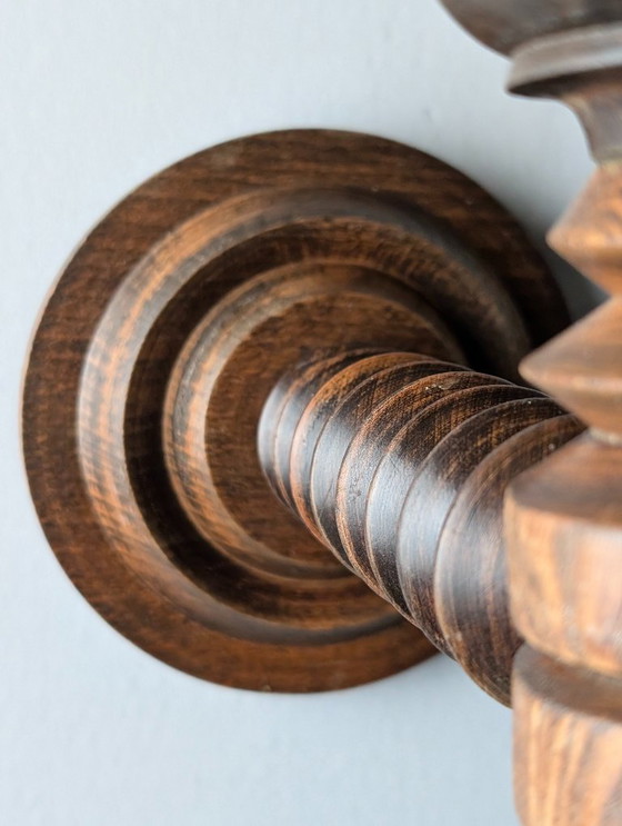 Image 1 of Par de apliques de pared franceses de madera torneada de Charles Dudouyt, década de 1940