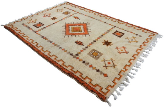 Image 1 of Large Vintage Turkish Tulu Rug – High-Pile Cream & Orange Wool Shaggy Carpet 334 x 242 cm