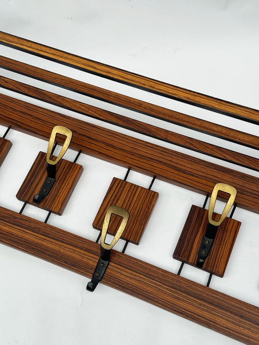 Porte-manteau mural vintage BroVorm Haarlem en teck, design néerlandais, style Mid-Century Modern (MCM).