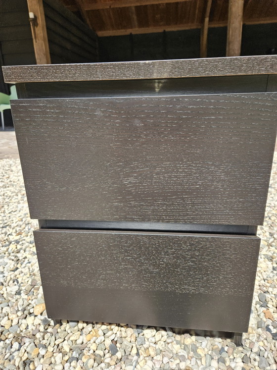 Nightstand with 2 Drawers, Brown Color. – Wood (photo 2 of 6)