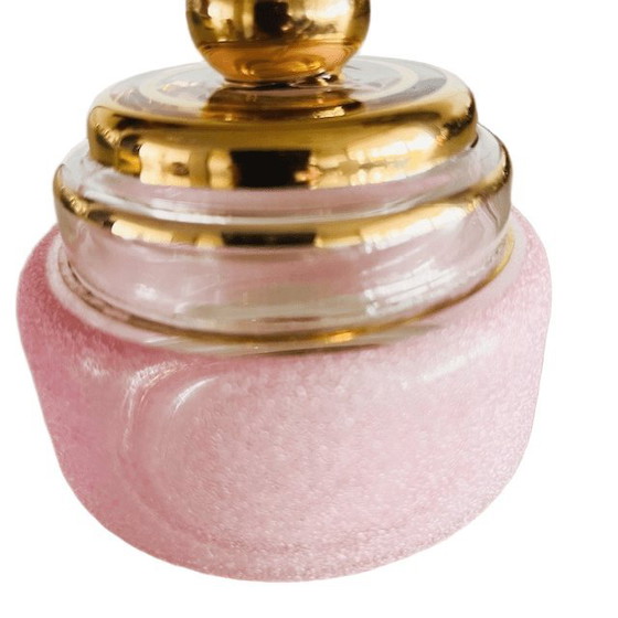 Image 1 of Scatola portacipria Art Déco in vetro rosa con decorazioni in zucchero, anni '50