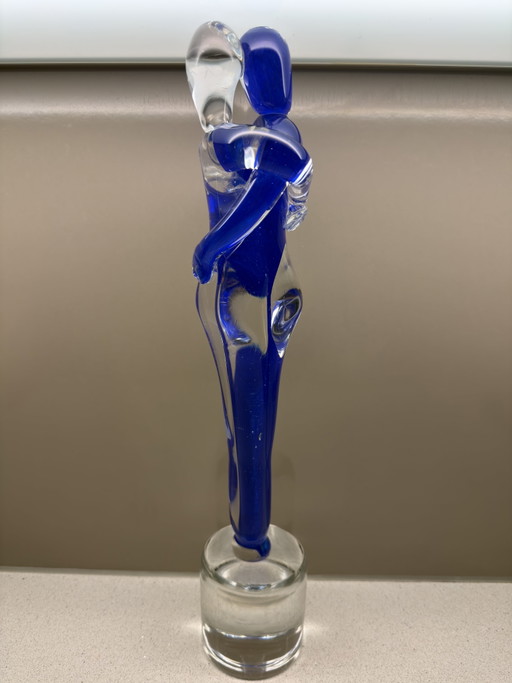 Grote Murano glazen sculptuur “Lovers / Amanti” – blauw & helder – 41,7 cm – decoratieve objecten, Glass, Murano Glass
