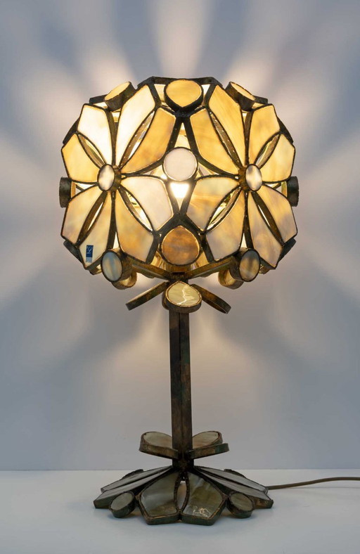 Rare Brutalist Italian Glass Paste and Wrought Iron Table Lamp by Longobard, 70s