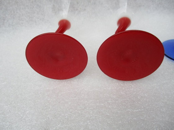 Image 1 of Zigzag 4 Martini cocktail glazen, vintage, van Libby Watusi, twee kleuren.  