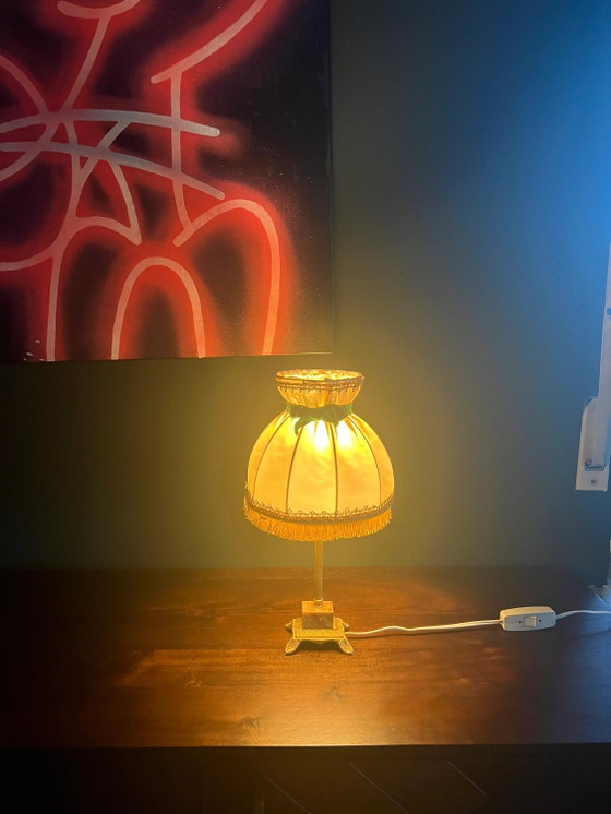 Rare! Mid Century, Rockabilly Table Lamp with Brass Foot and Marble Base, very good original condition, 1950s (photo 8 of 8)